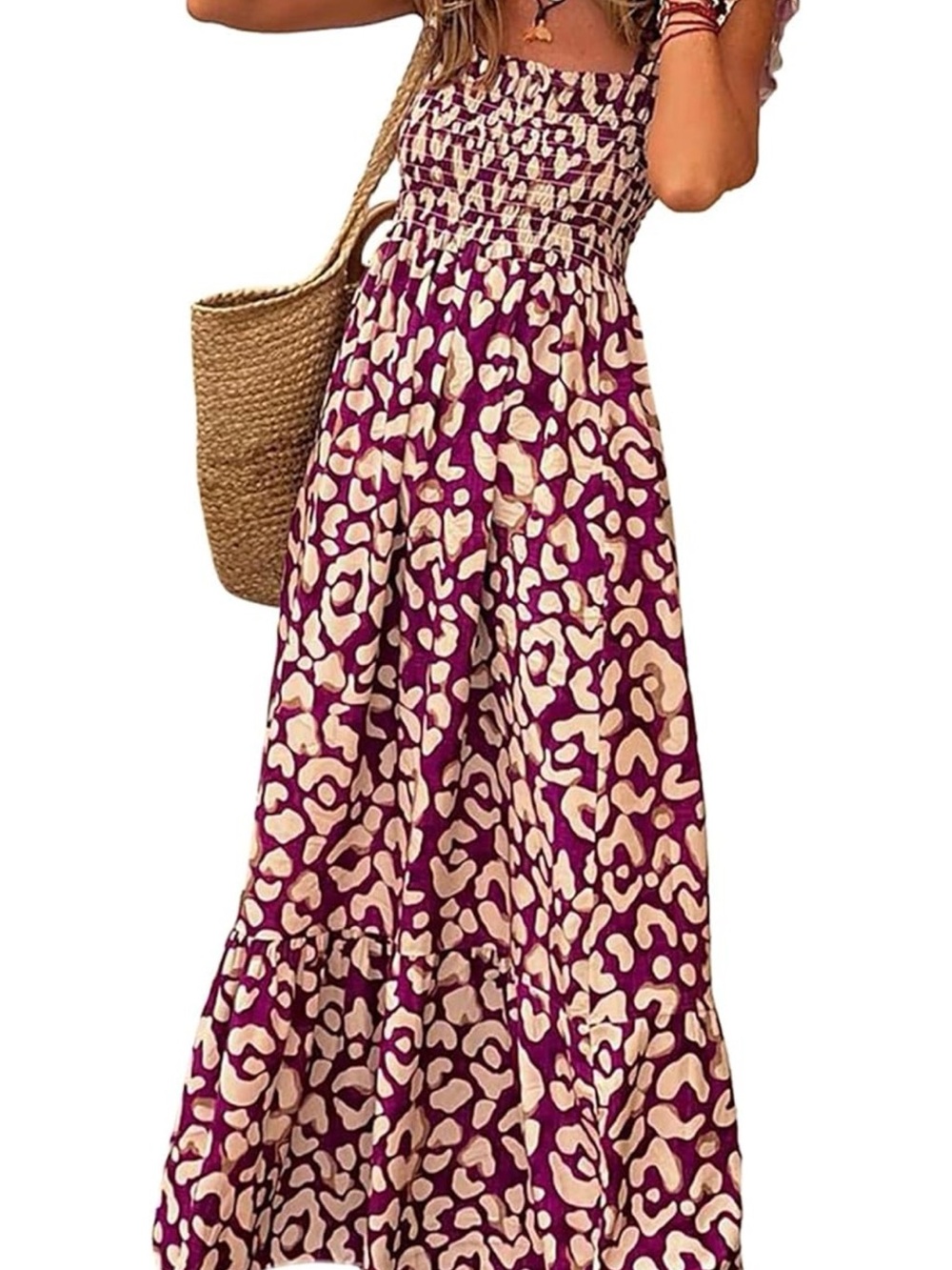 Amazon Women's Maxi Dress in Burgundy and Cream